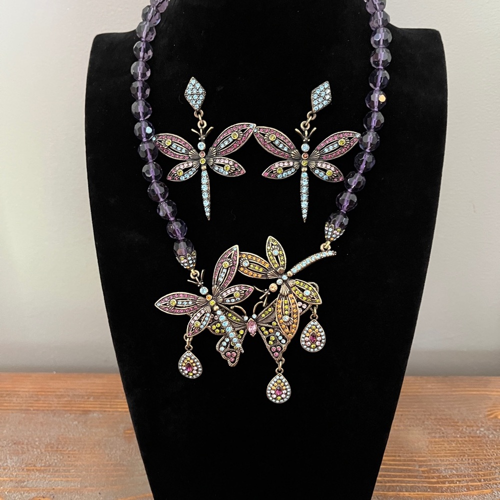 Dragonfly Jewelry Set with Purple and Gold Accents